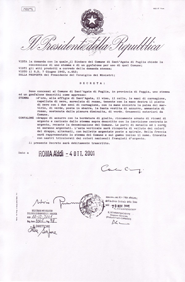decreto nuovo stemma e gonfalone